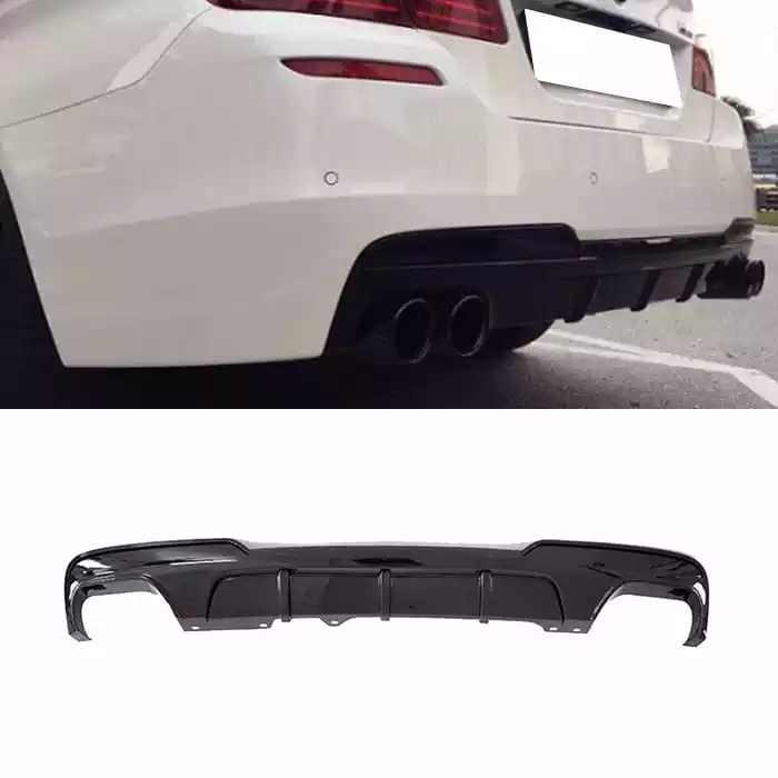 DMB24009-bmw-f10-f11-juodas-blizgus-galinio-buferio-difuzorius-dvigubi-ismetimai-abiejose-pusese-2x2-1